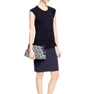 TORY BURCH ELLEN PRINTED CANVAS CLUTCH NAVY TILE